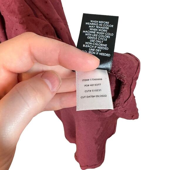 Torrid Midi Swiss Linen Surplice Dress Faux Wrap Burgundy 0 / Large / 12 - Picture 8 of 10